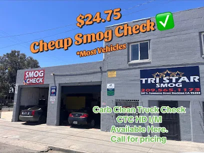 TRI STAR SMOG DMV Registration Services Renewal Title Transfer Carb Clean Truck Check CTC Stockon Near Me Vin Verification storefront